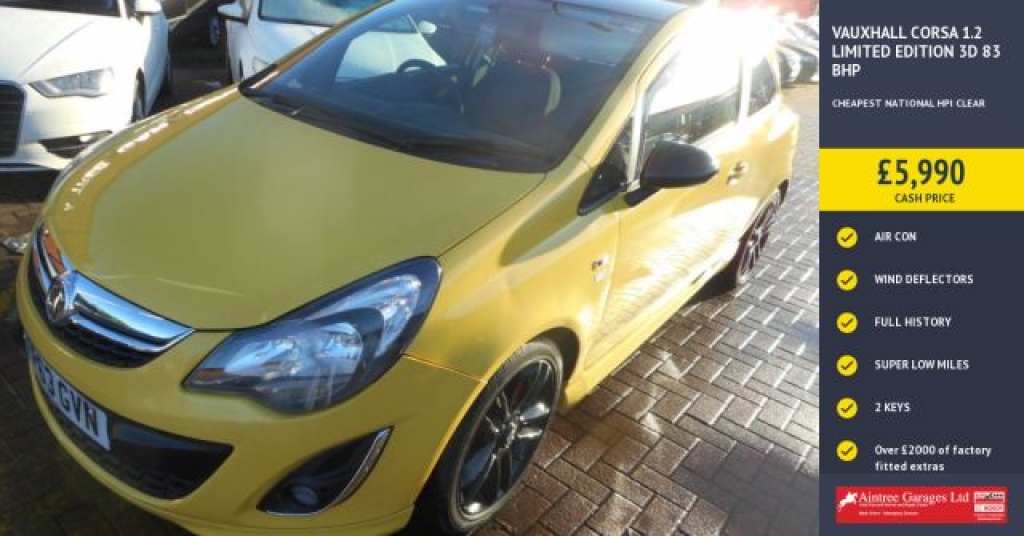 2014 VAUXHALL CORSA 1.2 LIMITED EDITION 3d 83 BHP CHEAPEST NATIONAL HPI CLEAR | 9,000 