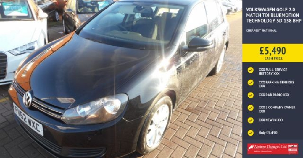 2012 VOLKSWAGEN GOLF 2.0 MATCH TDI BLUEMOTION TECHNOLOGY 5d 138 BHP CHEAPEST NATIONAL | 139,000 