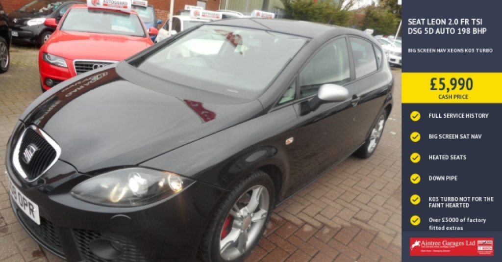 2008 SEAT LEON 2.0 FR TSI DSG 5d AUTO 198 BHP BIG SCREEN NAV XEONS K03 TURBO | 74,000 